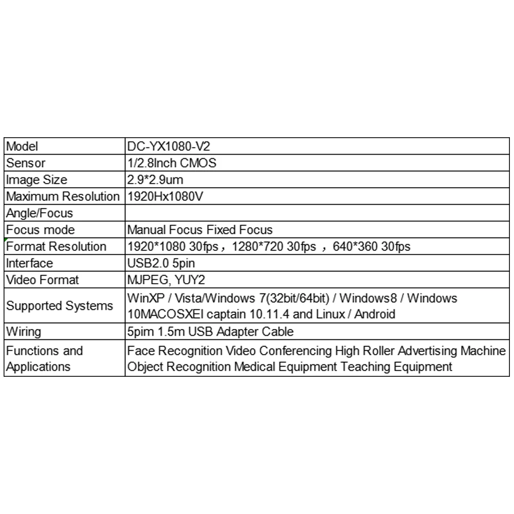 H.264 IMX291 USB Camera Module 30FPS 2MP 90 Degrees Adjustable 1920*1080 YUY2 MJPG 0.0001LUX 3D Noise Reduction