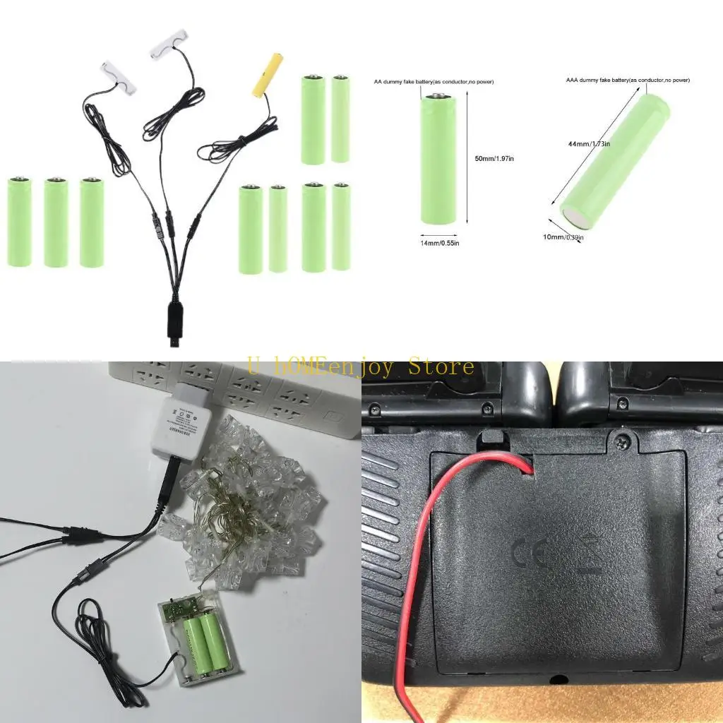 

B0KF 3in1 AA фиктивный блок питания USB-кабель питания для замены батареи 2AA + AAA 1,5 В