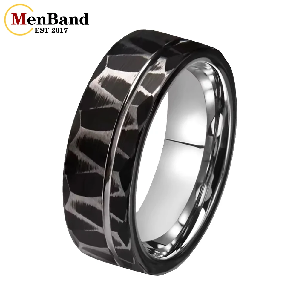 

Уникальное обручальное кольцо из вольфрама с тонкой серебряной полосой 6/8 мм для мужчин и женщин, обручальное кольцо с матовым камнем