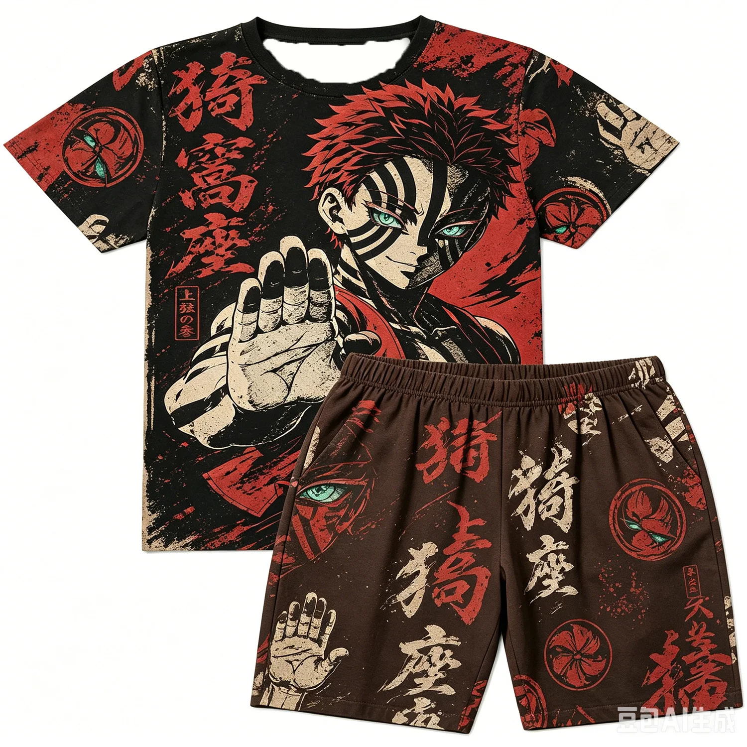 Scarred Akaza Palm Symbol Graphic Short Sleeve Shorts Set For Men Women Kids Lightweight Summer Casual Home Outfit