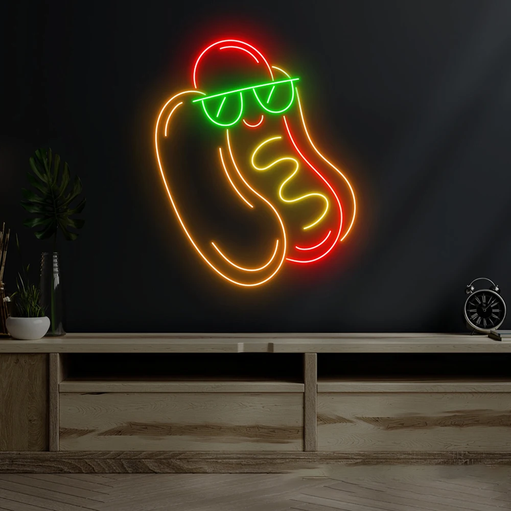 Cool Hot Dog Neon Sign Custom Fast Food Restaurant Wall Decor Neon Sign Hot Dog Store Welcome Opening Led Light Signs