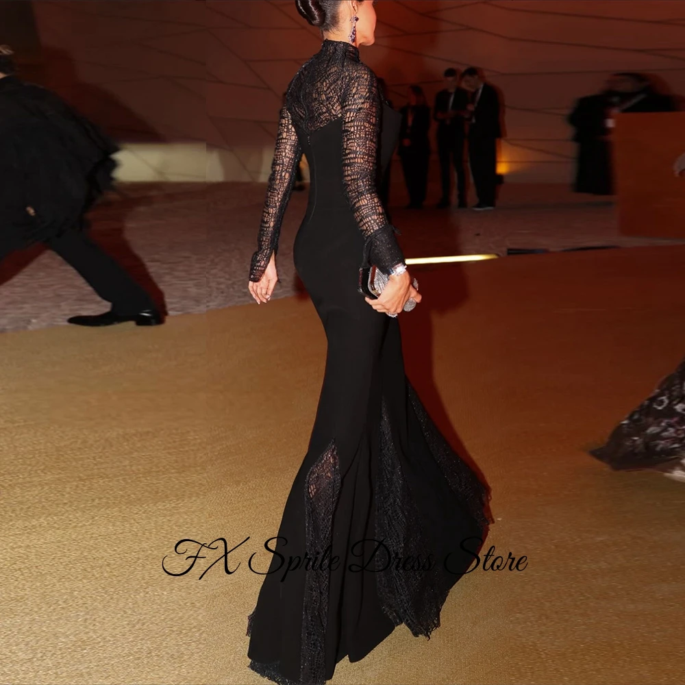 Abito da sera sexy a sirena Maglia personalizzata Collo alto Maniche lunghe Abiti da celebrità Abiti da ritorno a casa con cerniera posteriore