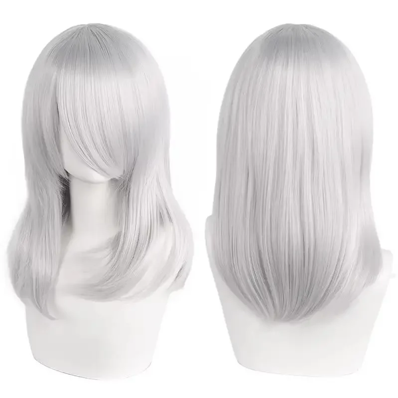 QQXCAIW High Quality 40cm Medium Cosplay Wig With Bang Black Blond Pink Red Blue Purple Heat Resistant Synthetic Hair Wigs image 5