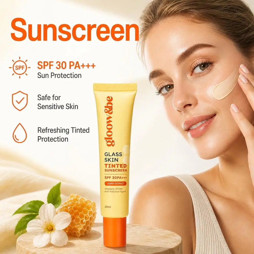 Gloow&be Glass Skin Tinted Sunscreen SPF 30 PA+++ Honey Extract Allantoin PDRN Sun UV Protection Brand Sooth Repair Sunscreen