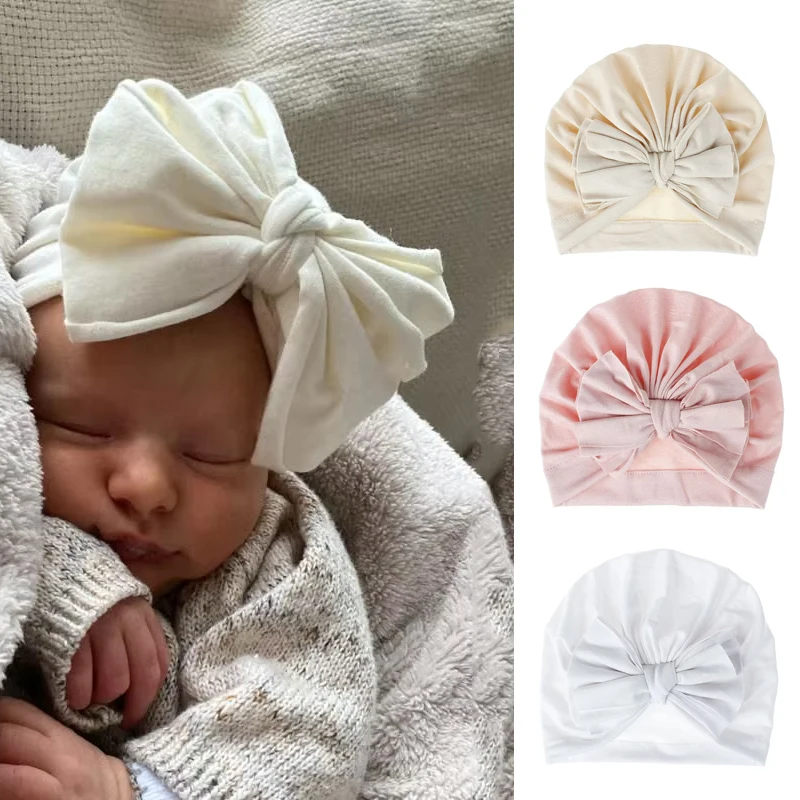 

Cute Baby Turban Hat Head Wraps Big Bowknot Newborn Hat Soft Elastic Warm Kids Beanie Cotton Warm Accessories Newborn Bonnet