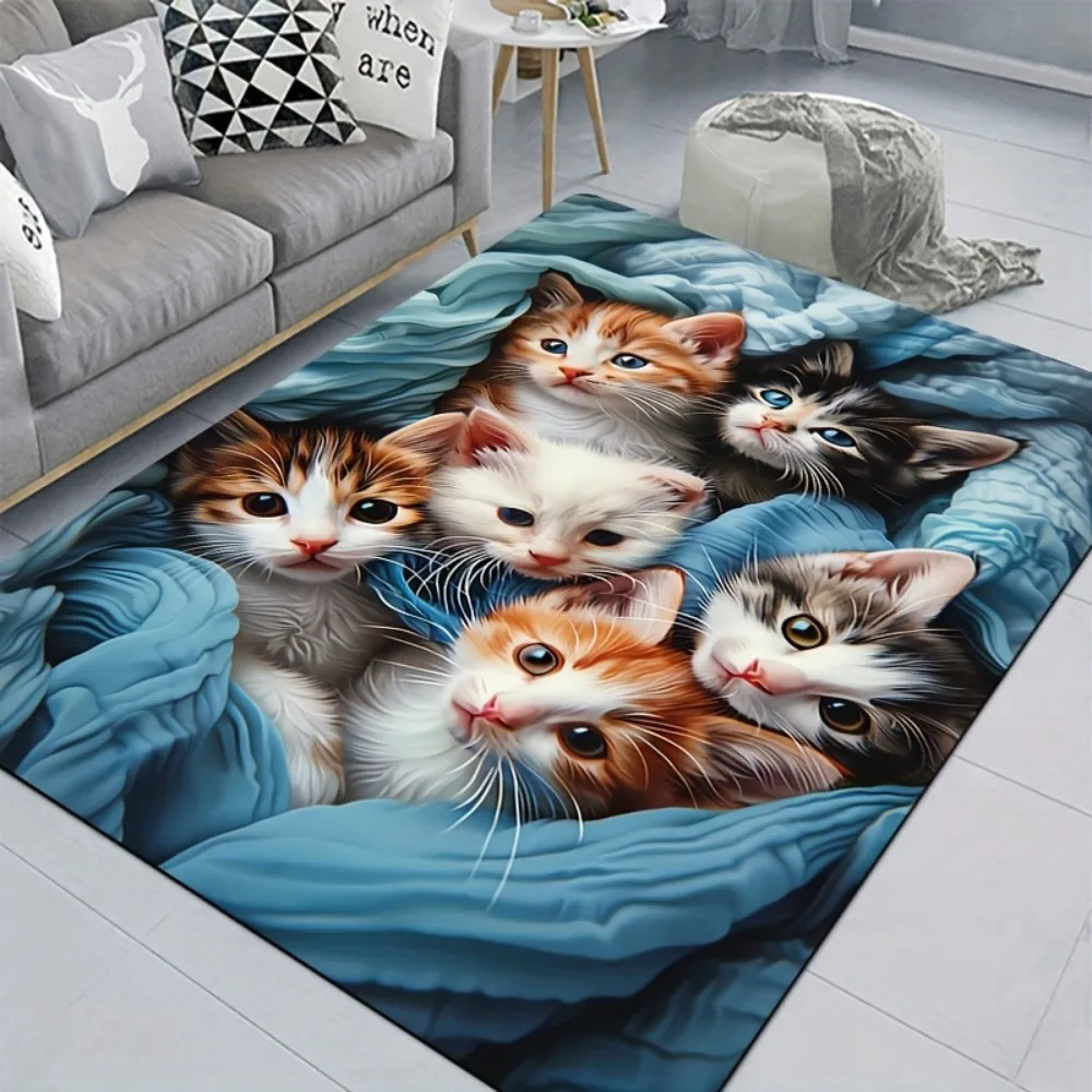 

Blue Lovely Cat Printed Carpet Living Room Bedroom Decor Non-slip Rug Parlor Floor Mat Surface Comfortable Carpet Birthday Gift