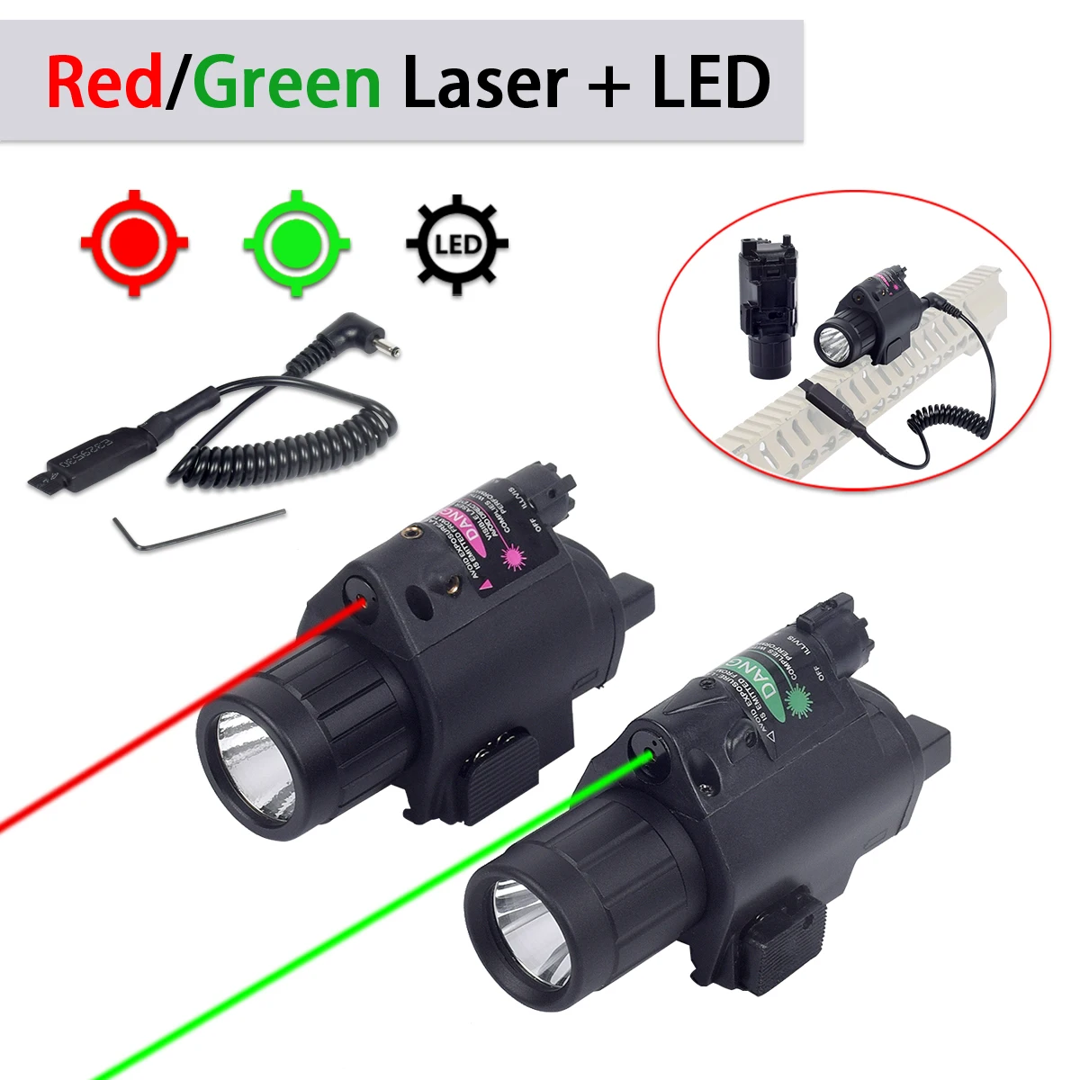 

Tactical Weapon Gun LED Flashlight Remote Switch Red Green Dot Laser Pointer Sight For Glock 17 19 20mm Rail Hunting Light Torch