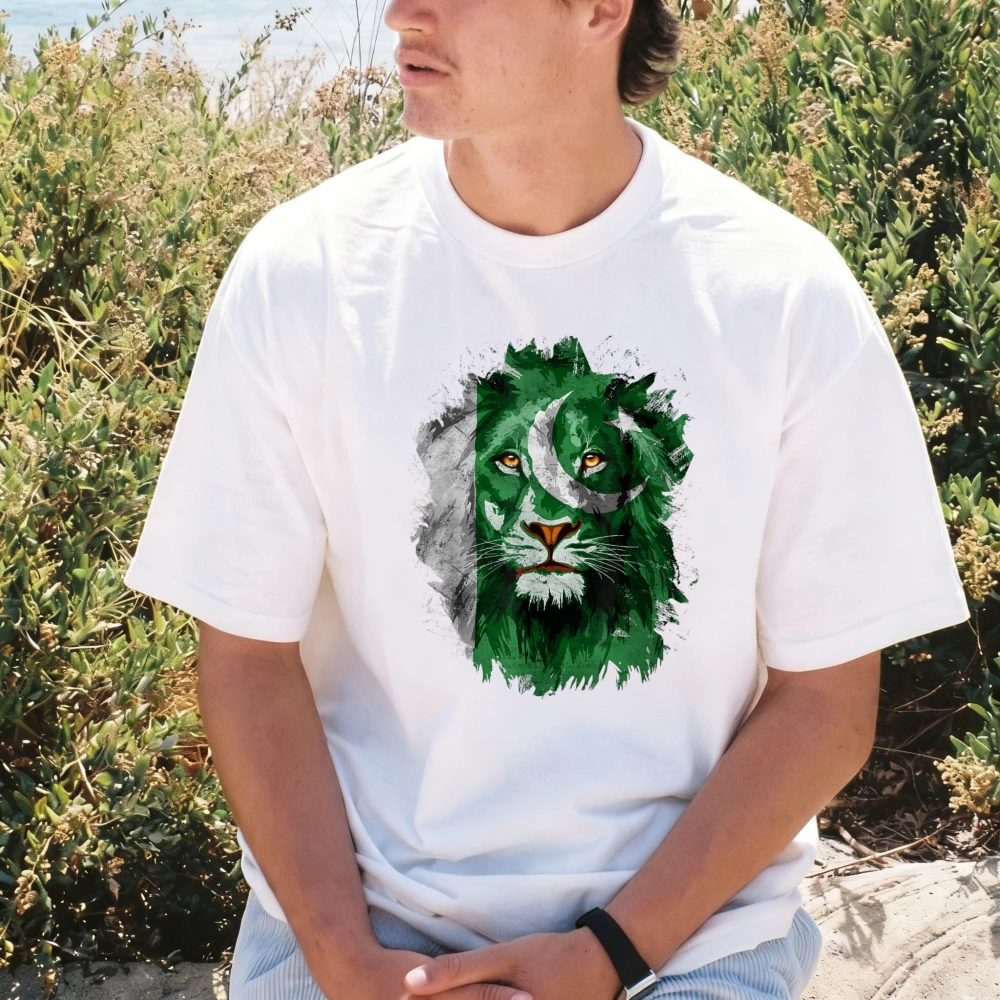 Vintage Pakistan Flag Lion Graphic Pakistani Pride T-Shirt Casual Fashion Loose Summer Cotton Short Sleeve Man Women Tees