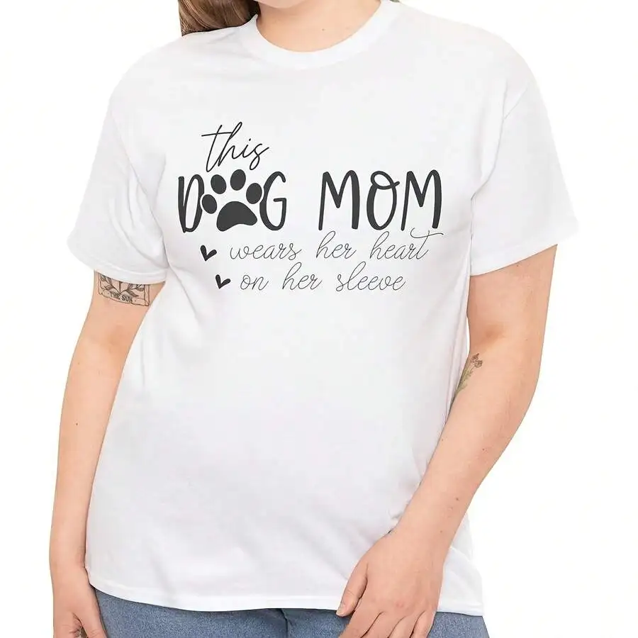 Best Dog Mom Ever Paw Print Graphic Casual T‑Shirt Crew Neck Short Sleeve Tee Sweet Gift For Dog Owners Pet Lovers Daily Tops