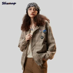 Oversized Plaid Bomber Jacket Women Y2k Street Fashion 2023 Autumn Womens Plaid Jackets Baseball Unisex Luxury Designer Coat Men