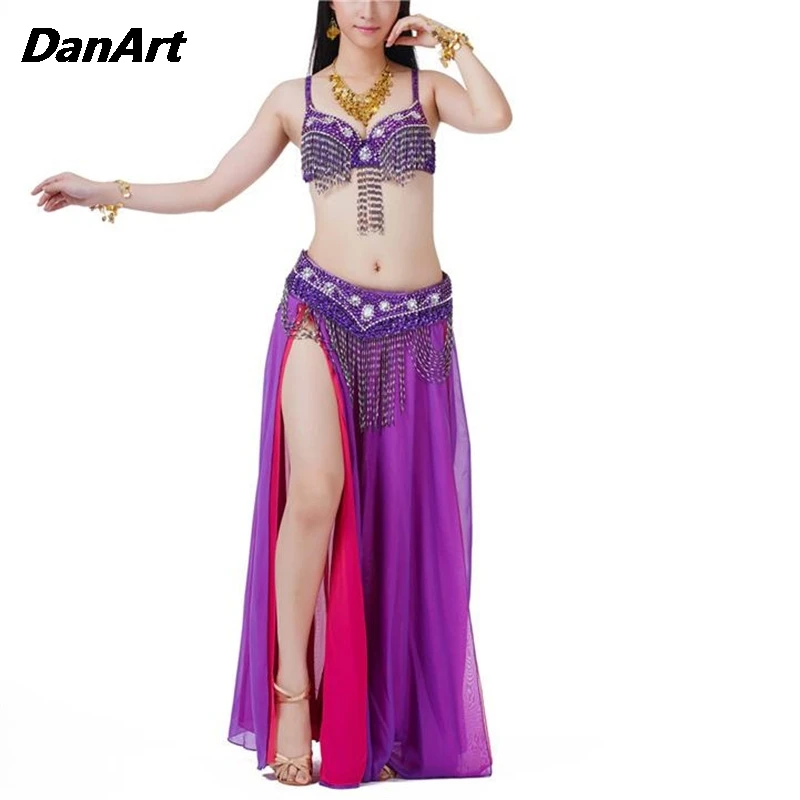 Women Belly Dance Costumes Belly Dance High-end Stage Performance Costume Set Ladies Dance Practice Clothes Bra+Blet+Skirt Set