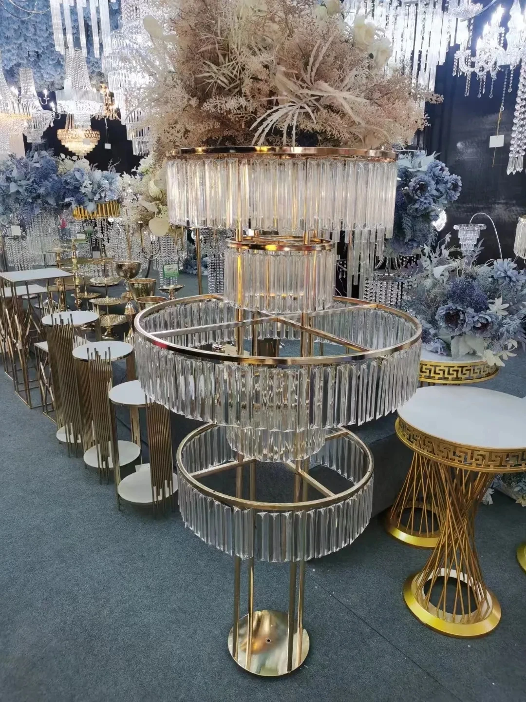 5PCS New Style Crystal Flower Rack Gold Arch Stand Road Lead Wedding Centerpiece Flower Rack For Event Party Decoration