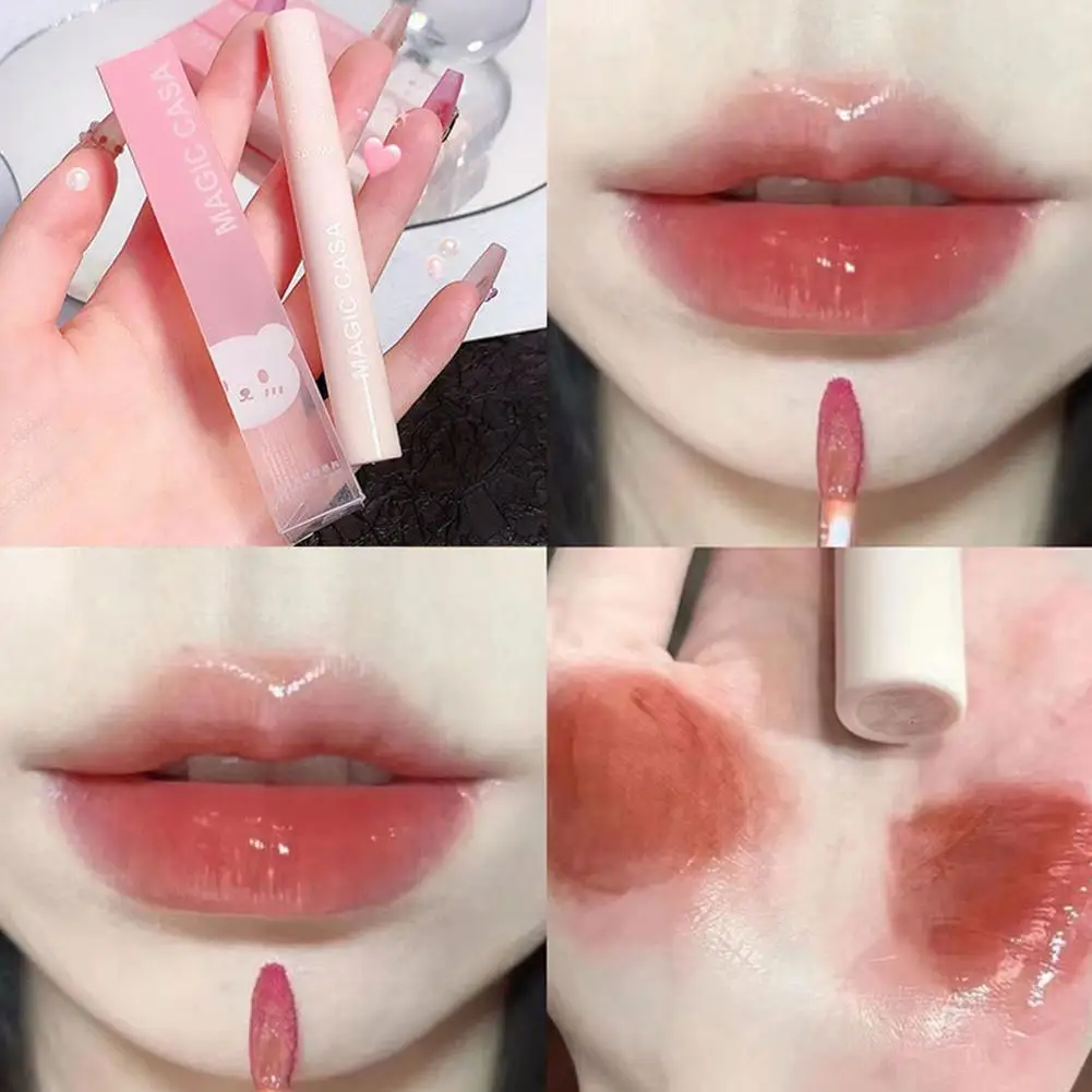 Batom Líquido Glossy com Espelho, Gelatina Lip Glaze, Lasting Tint, Impermeável, Hidratante Maquiagem, Cosmética Glossy, Vermelho, Novo, V3q9