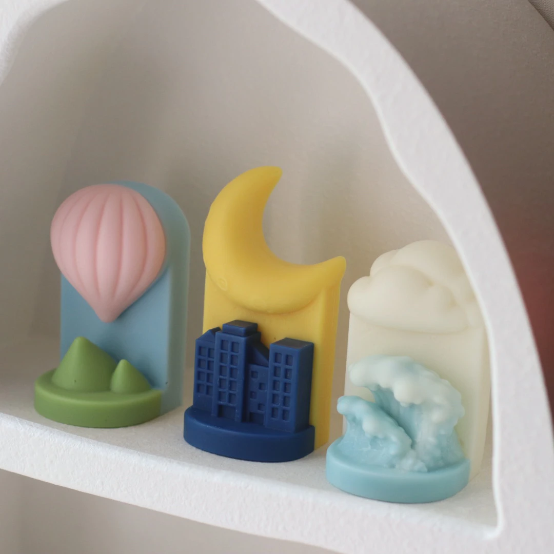 

Scenery Aromatherapy Candle Gypsum Molds Clouds,Under The Moon City,Balloon Mould Handmade DIY Home Deco Ornaments Silicone Mold