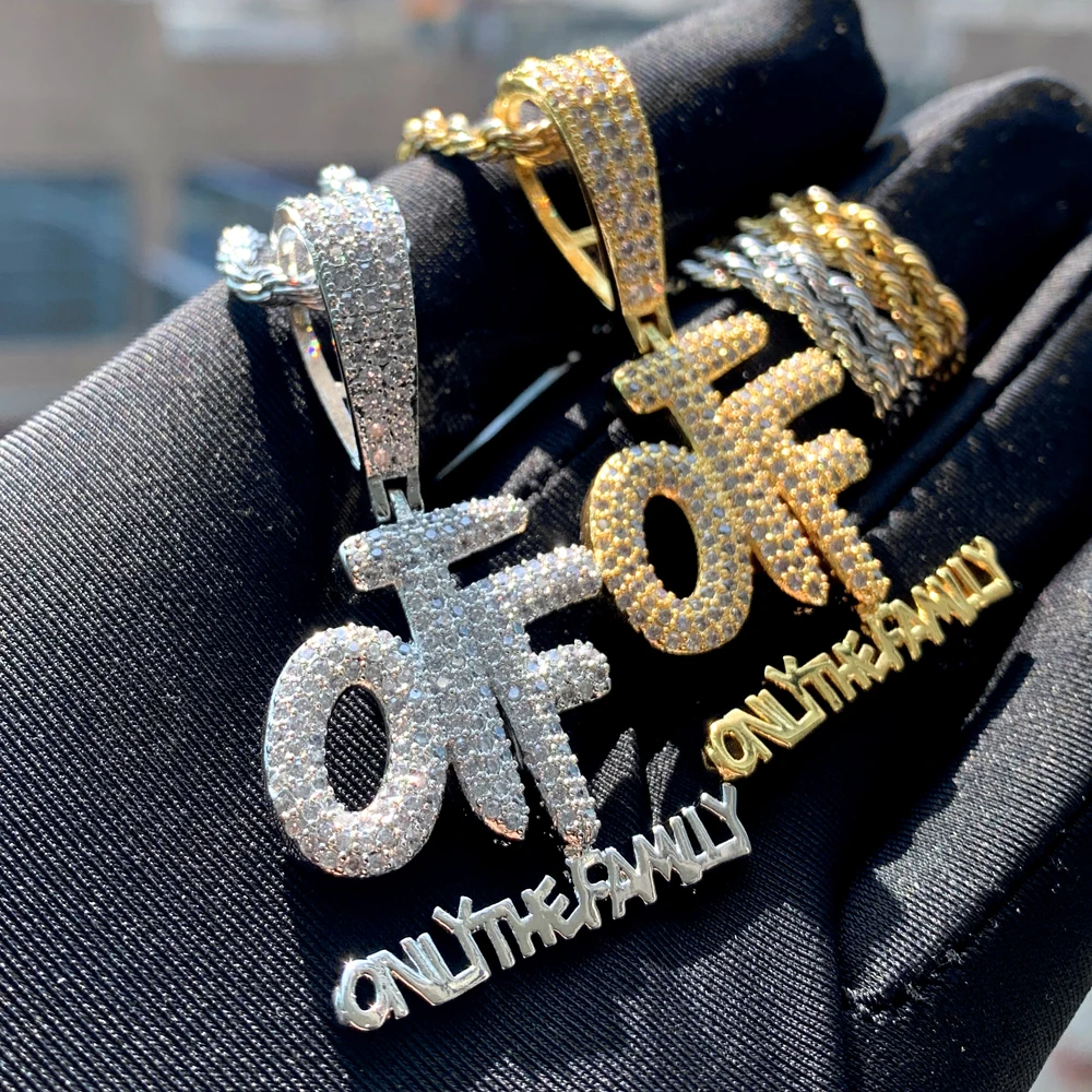 Hip Hop Letters Only The Family Pendant Necklace Iced Out Bling CZ Cubic Zirconia Silver Color OTF Charms Men Women Jewelry