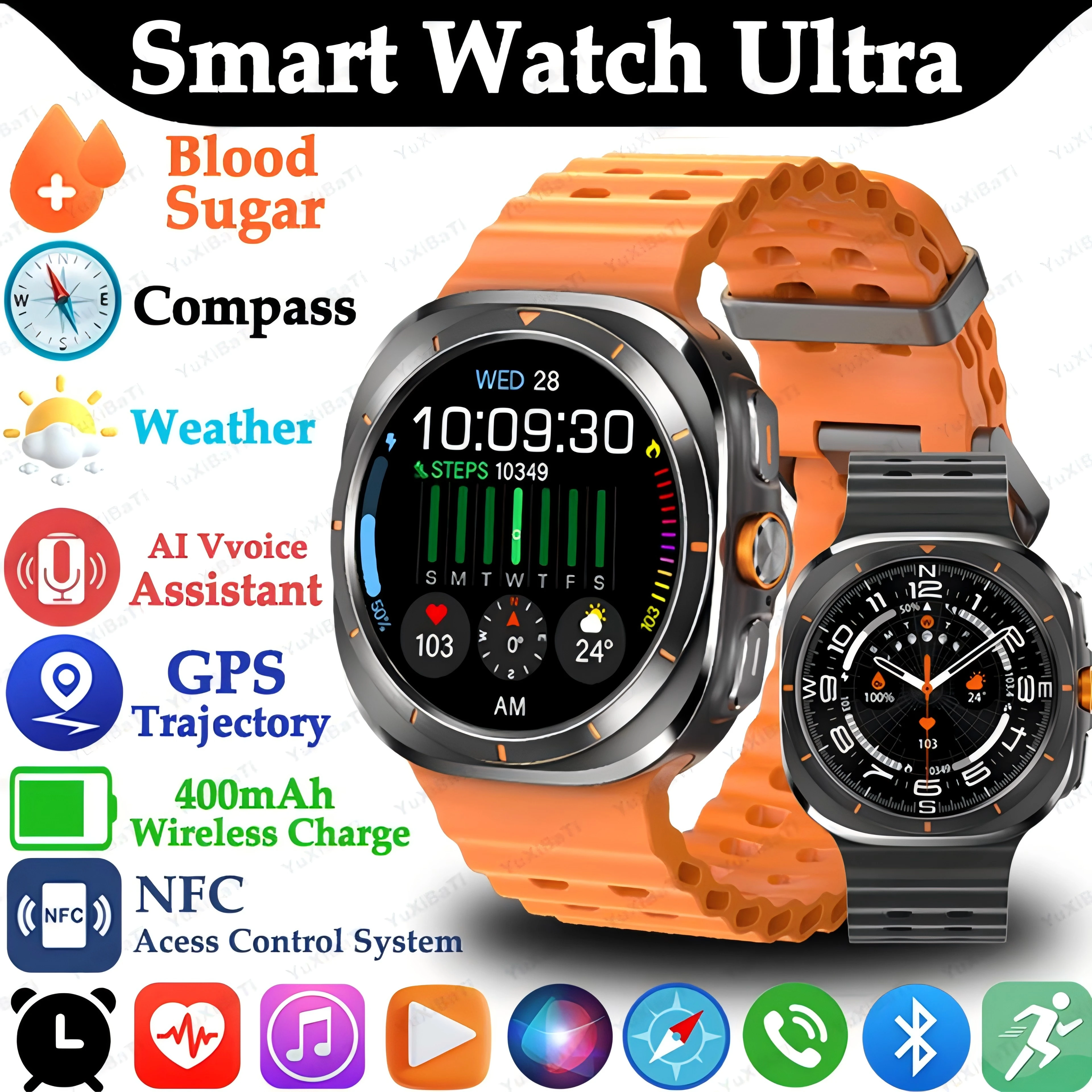 Nieuwe Samsung Galaxy Watch 7 Ultra GPS-kompas NFC Smart Watch 47 mm kloonversie AMOLED BT-oproep IP68 Galaxy 6 verbeterde smartwatch