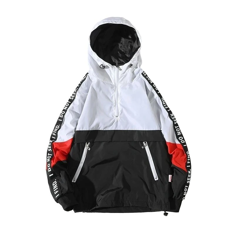 Hip Hop Mens Hooded Windbreaker Jacket Autumn 2026 Casual Vintage Color Block Loose Track Hoodie Jacket Coats Streetwear