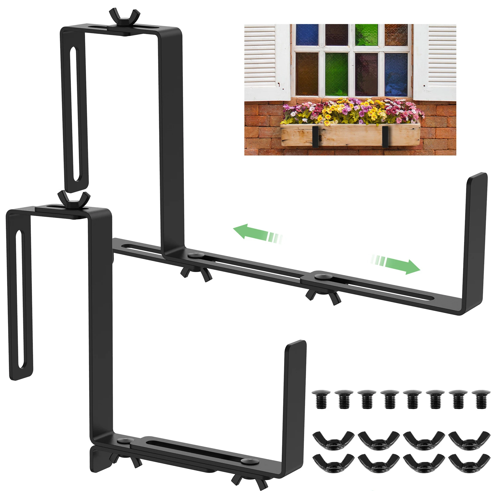 2Pc Adjustable Flowerpot Stand Hanging Window Box Brackets Heavy Duty Carbon Steel Planter Box Brackets for Garden Fence Balcony