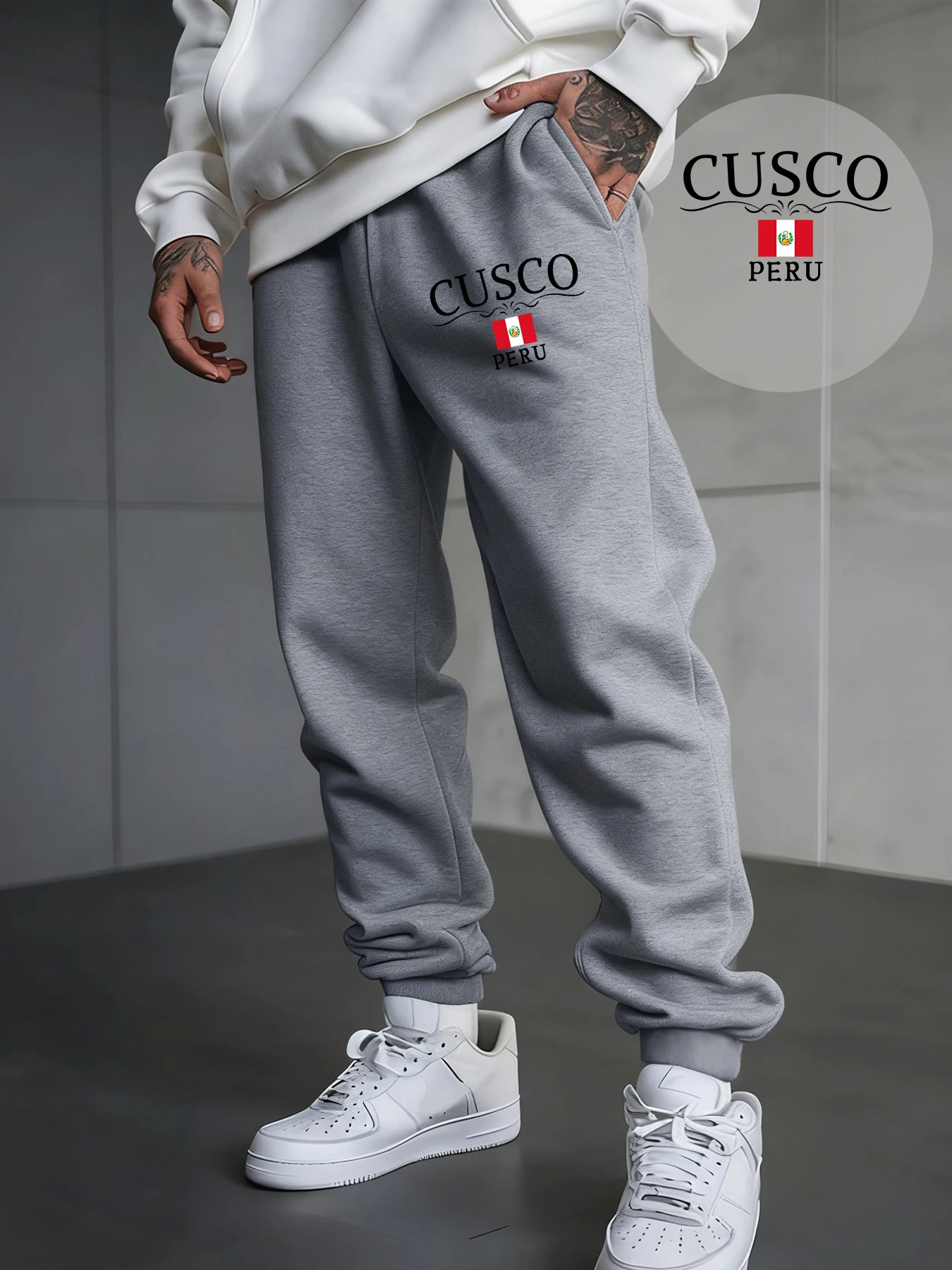 كوسكو بيرو رسالة وعلم مطبوعة رجل Sweatpants مريحة الرجال سراويل للجري ملابس الخريف غير رسمية الشارع الصوف بنطلون #1