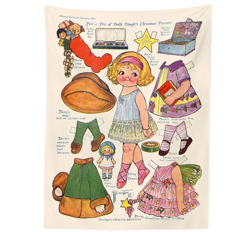 Nordic Retro Cartoon Doll Hanging Cloth Children's Bedroom Background Cloth Transformation Dormitory Bedside Decoration Cloth