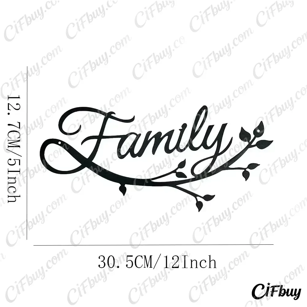 CIFBUY Family Cursive Word Metal Wall Art Sign Hanging Decoration For Home Living Room Bedroom Modern Decor Gift Ornament
