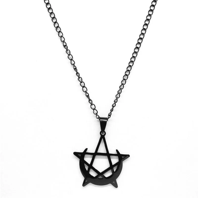 Lovely FAJA Gothic Moon and Pentagram Stainless Steel Neckless for Women Black Witchcraft Necklaces & Pendants Jewelry N4136S03