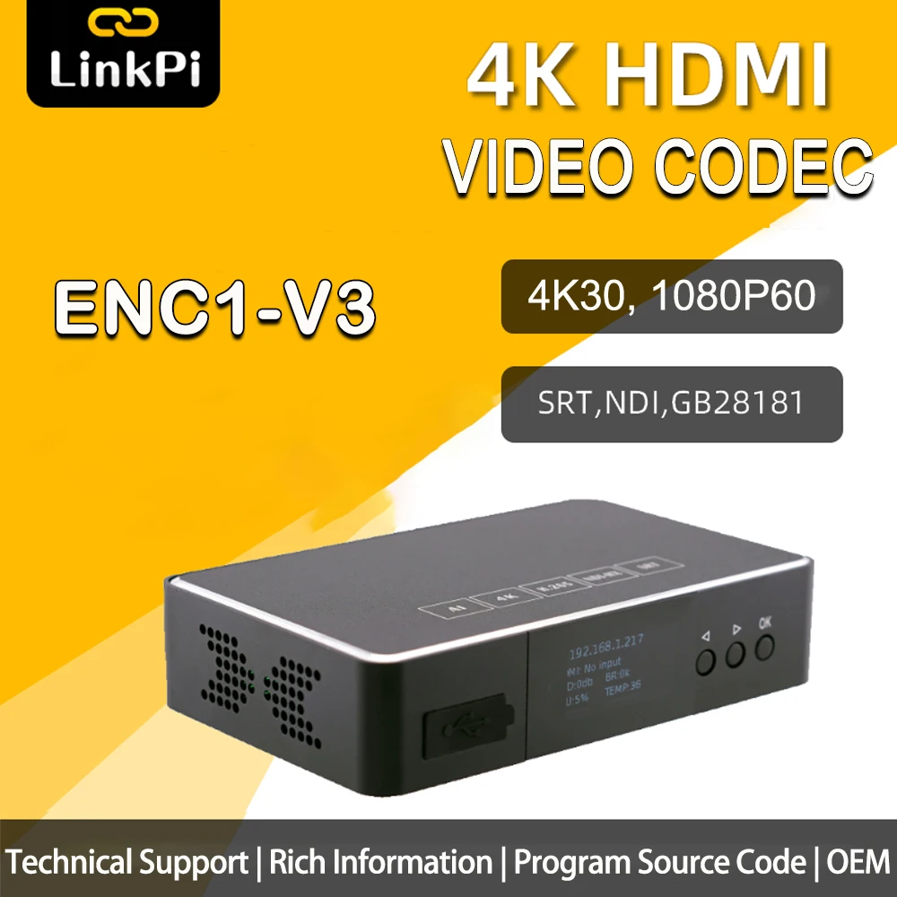 Link Pi ENC1 V3 HDMI Encoder NDI Decoder 4K 1080P SRT RTSP/RTMP/HTTP/HLS YouTube Ultra-HD input Multi-protocol live broadcast