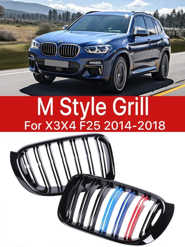 

New! Carbon Fiber M Style Lower Front Bumper Kindey Grille Racing Grill Cover For BMW X3 X4 Series F25 F26 2014-2018 Car Accesso