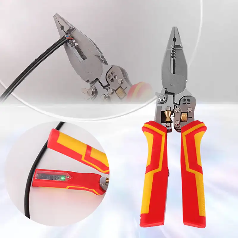 8 in 1 Stainless Steel Wire Stripping Needle Nose Pliers Non-slip Multi-function Wire Stripper with Electricity Tester Function