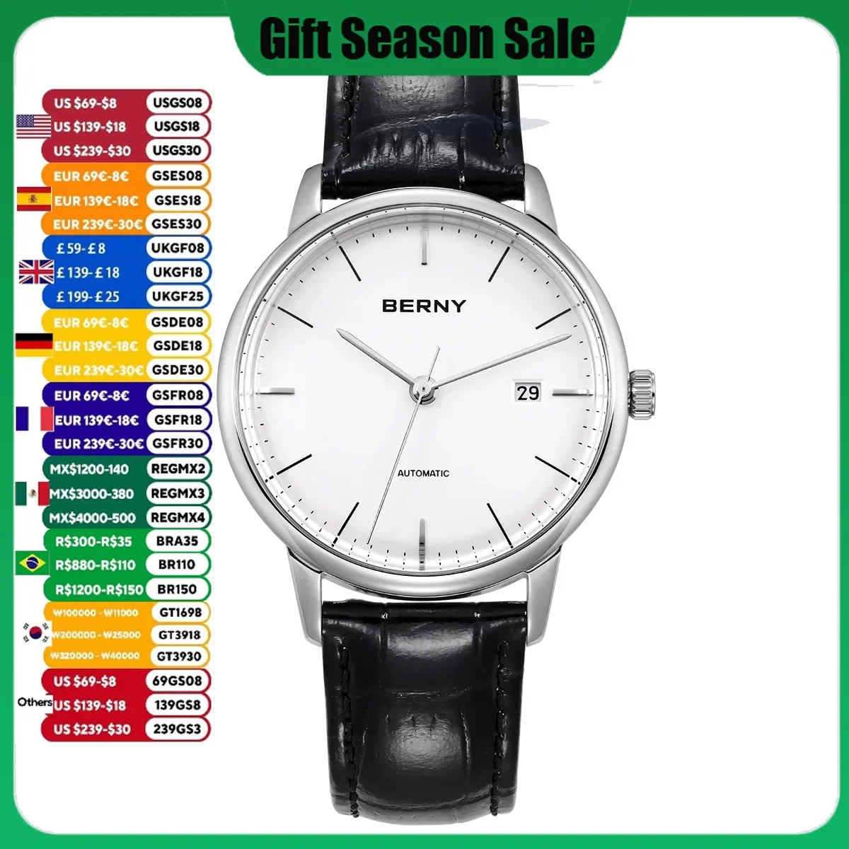 BERNY Mechnical Men Wristwatch Business Luxury MIYOTA 9015 Men Wristatches Simple Elegant Automatic Luxury Casual Watch for Men