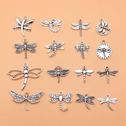 16pcs Antique Silver Color Dragonfly Charms Collection For DIY Jewelry Making, 16 Styles, 1 of Each