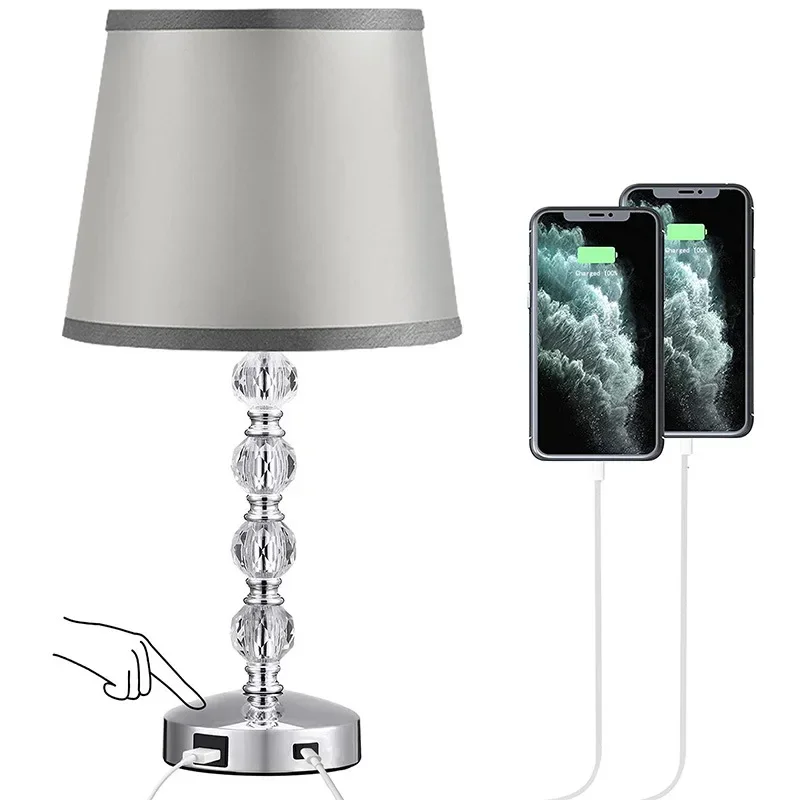 

Crystal Lamp with USB Type-C Port Rechargeable Touch Dimmable Table Lamp Writing Lamp Grey Lampshade Office Accessories for Desk