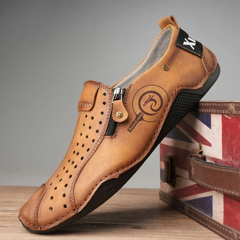 New men's leather breathable men's shoes are fashionable and versatile lightweight and soft-soled casual driving fashion shoes