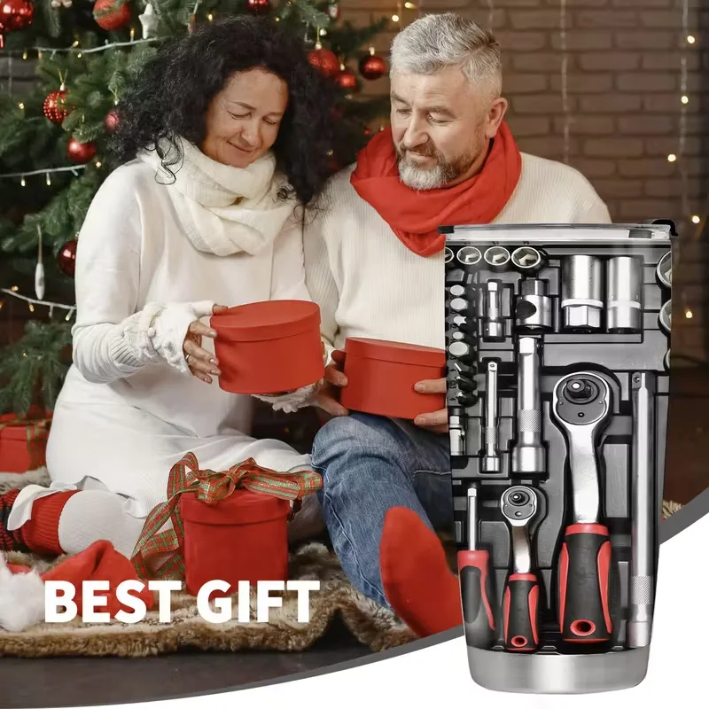 20oz ميكانيكي الأدوات مكنسة من الفولاذ المقاوم للصدأ قارورة مزدوجة الجدار معزول بهلوان مع القش وغطاء إبقاء الباردة الساخنة كوب طباعة هدية