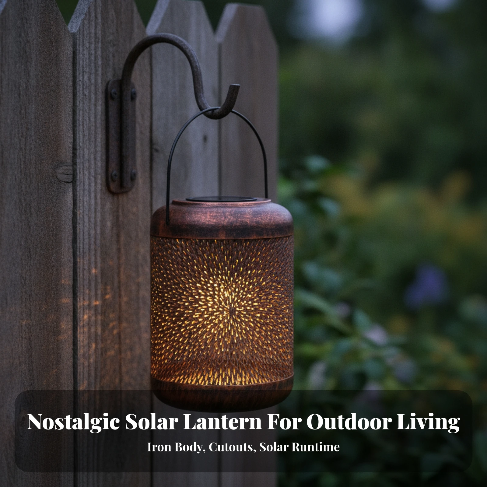 Iron Lantern with Handle Bronze Hollow Cutout Lantern Cylindrical Solar Light Sturdy Outdoor Lanterns Sturdy for Garden
