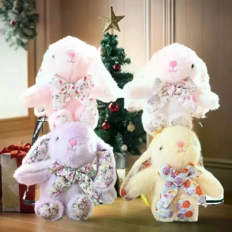 Boneca de coelho de orelhas caídas de pelúcia macia, coelho bonito dos desenhos animados, brinquedo de suspensão de mochila exclusivo, presente de aniversário