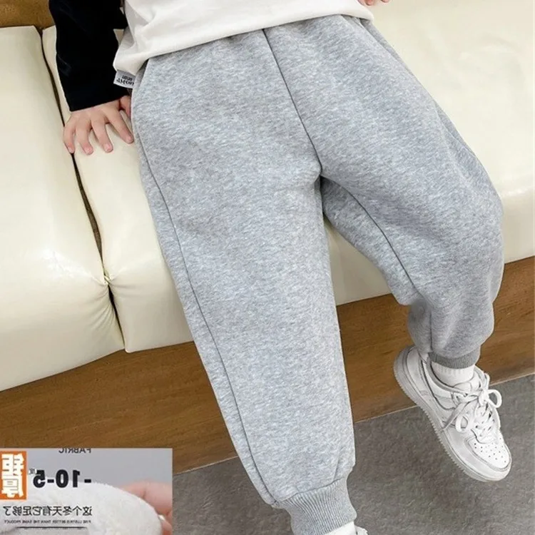 2024 Winter Baby Boys Trousers Solid Plus Velvet Thickened Loose Versatile Kids Boys Jogger Pants Children Boys Sports Pants