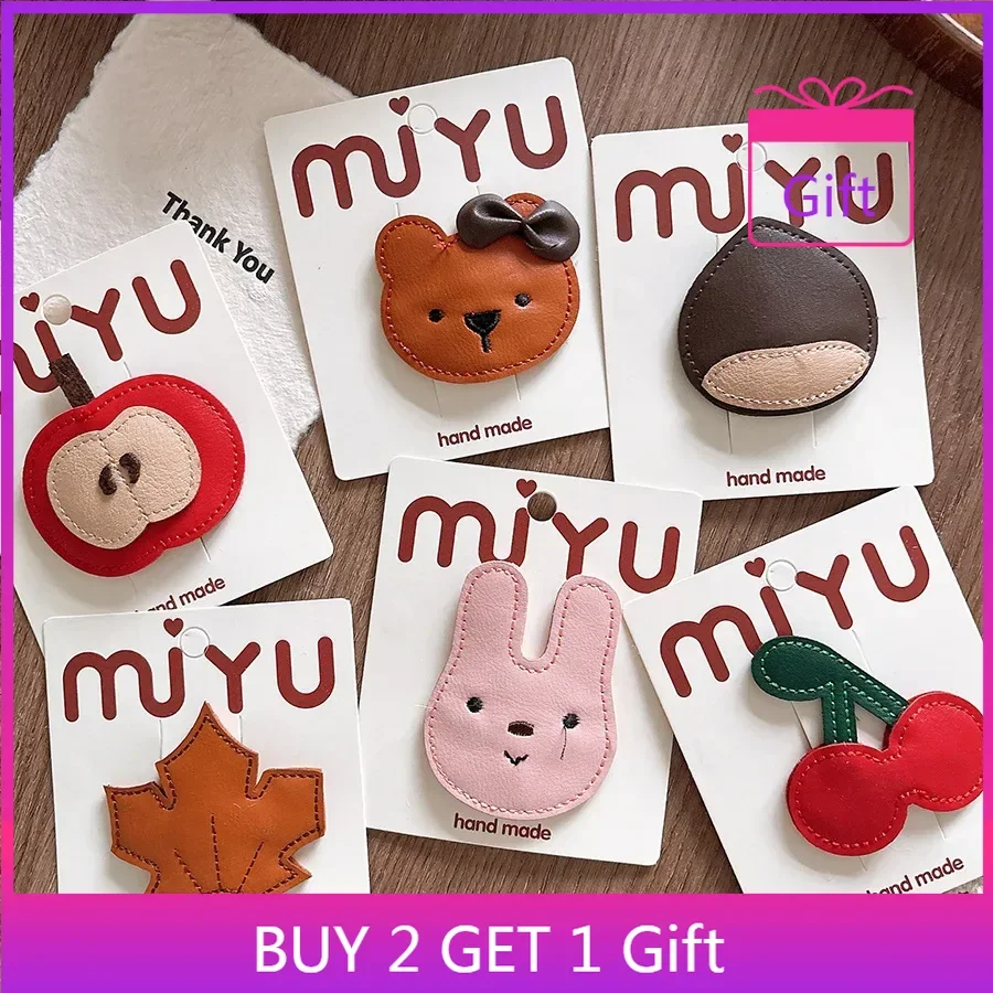 

Korean Style Autumn Winter Leather Cute Cartoon Cherry Handmade Toddler BB Clips Girls Side Bangs Family Matching Hairpins
