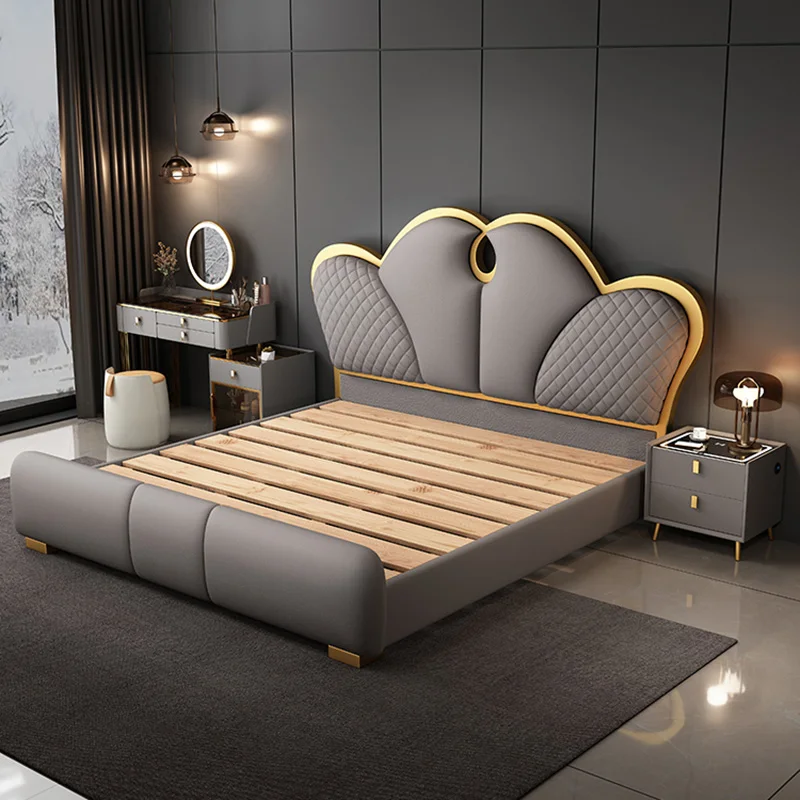 Nordic Marriage Bed Modern Aesthetic Wood King Size Bedroom Bed Storage Space Cama Casal Multifuncional Luxury Furniture