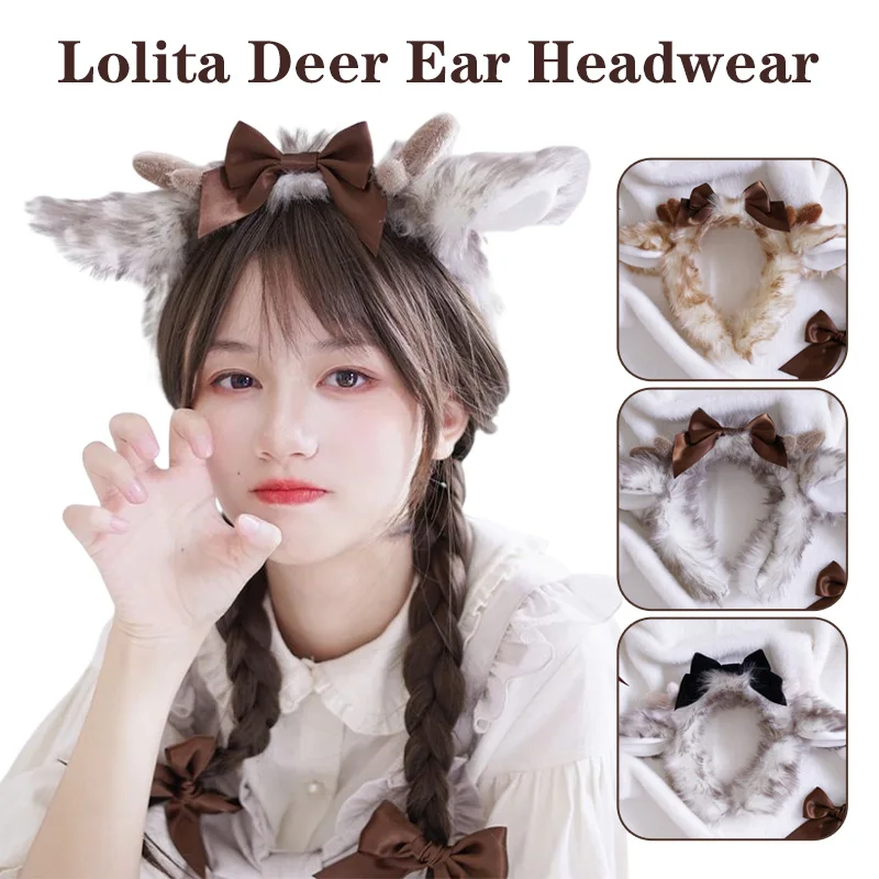 

Japanese Kawaii Elk Ear Hair Band Plush Christmas Elk Antlers Headband Kc Jk Girl Lolita Sweet Princess Hair Hoop Handwork