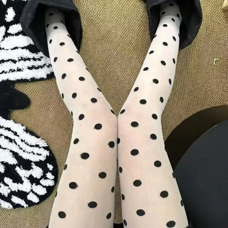

Y2K колготки в горошек женские черные колготки в горошек бархатные леггинсы сексуальные длинные чулки в стиле ретро 2000-х годов модные колготки в стиле Харадзюку
