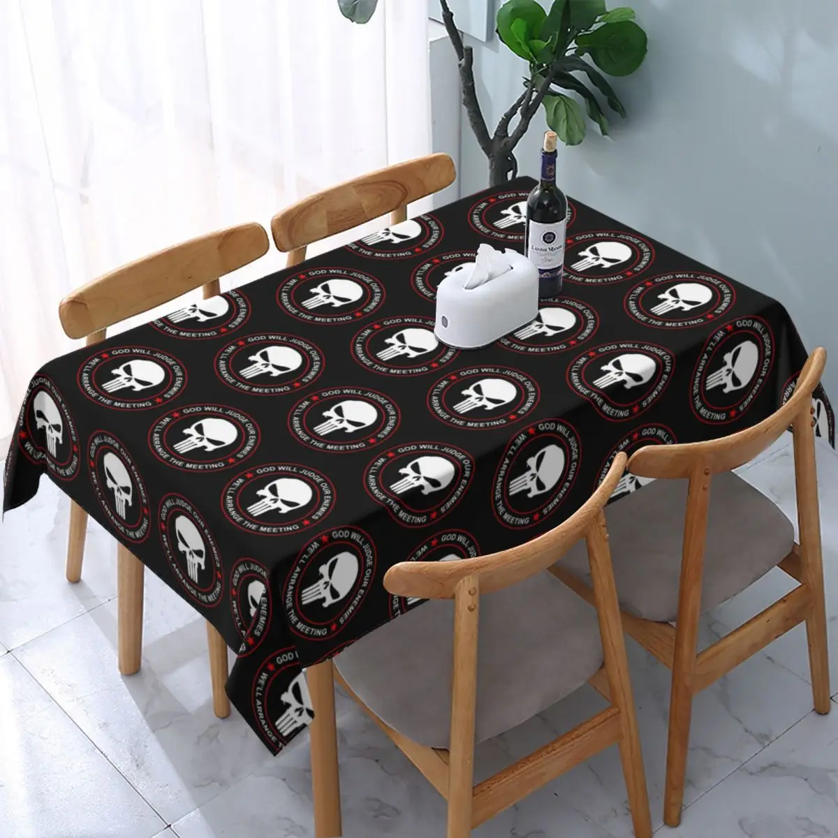 Custom Punisher Skull Tablecloth Rectangular Elastic Oilproof Table Cover Cloth for Banquet