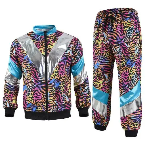 Jaren '90 Disco Trainingspak 2 stuks Joggingkleding Retro Stijl Carnaval Thema Feestpak Live Cosplay Jas en Broek cosplay kostuums