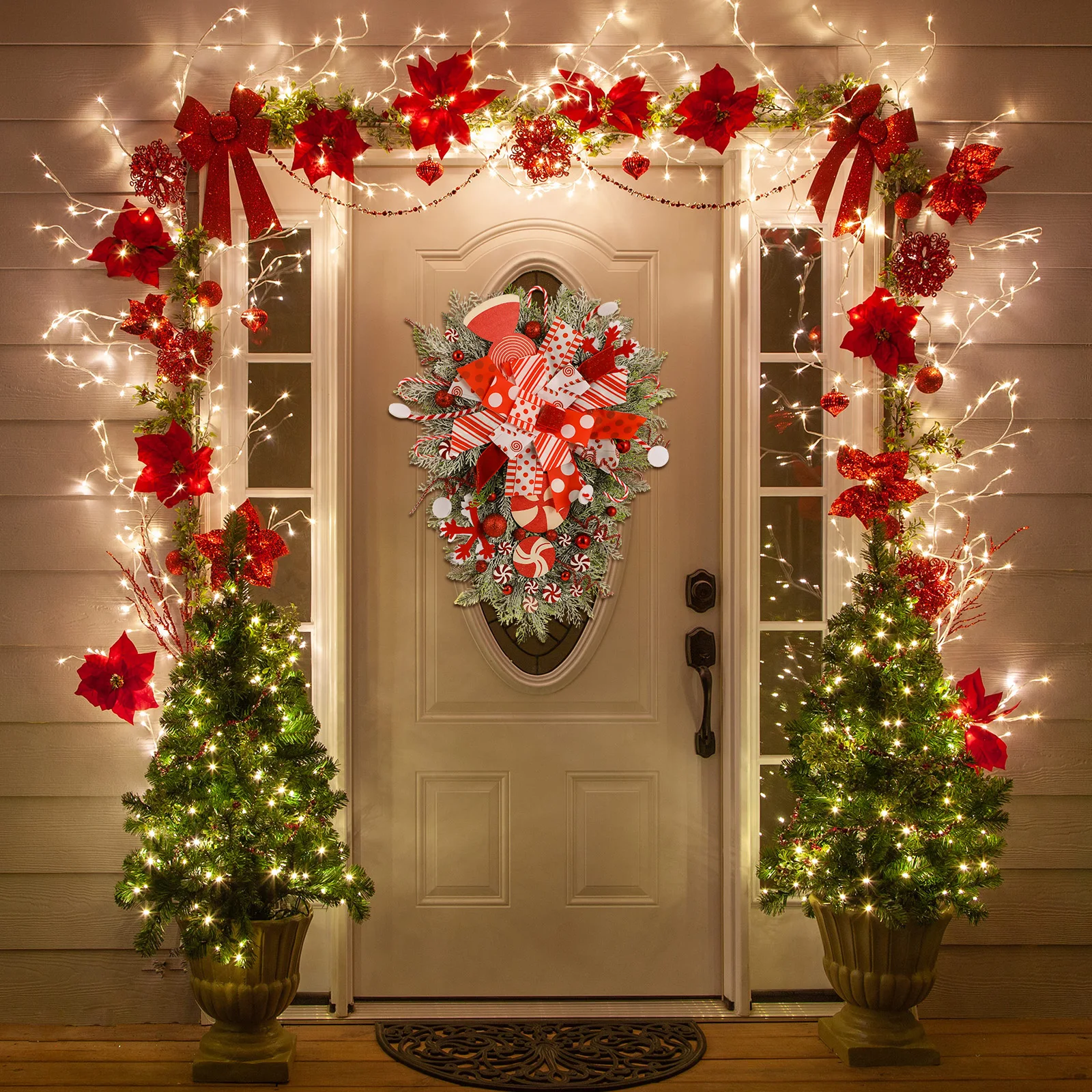

Christmas Door Hanging Decoration Unique Snowflake Candy Leaf Design Plastic Xmas Wreath For Home Mall Hotel Office