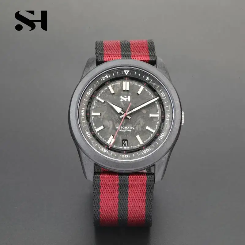 2024 New Carbon fibre SW200 Automatic Watch Luxury 41mm 100m Waterproof Diver Watches PT5000 Diver Men Watch