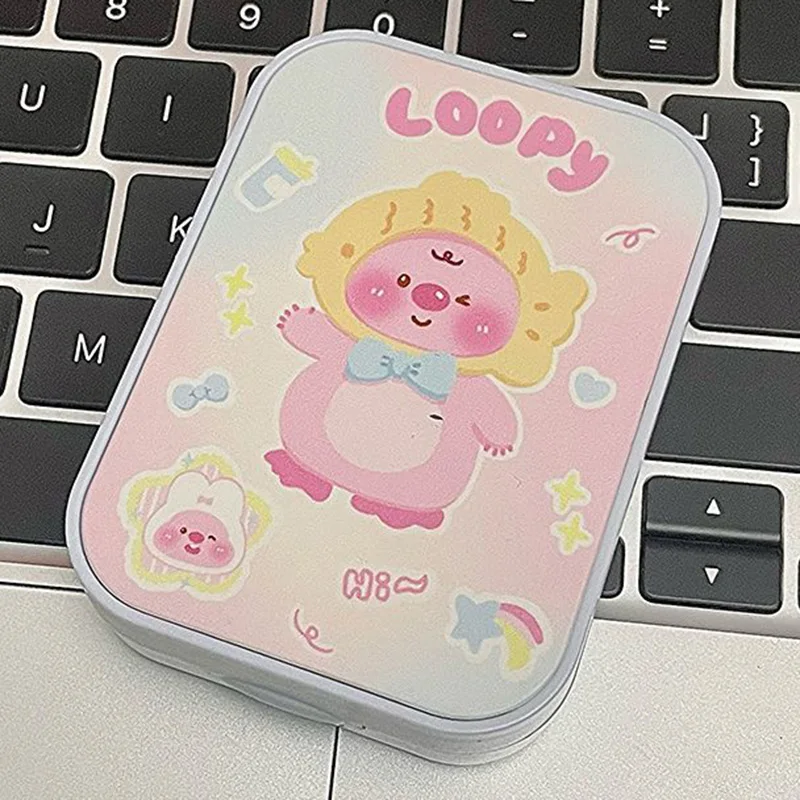 MINISO Cute Anime Zanmang Loopy Contact Lens Cases Kawaii Cartoon Beaver Matte Portable Contact Lenses Nursing Box Girl Toy Gift