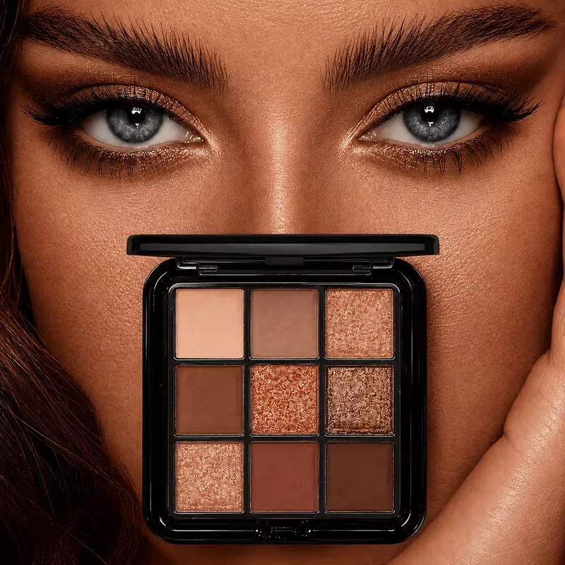 9 Color Eyeshadow Palette,Matte Shimmer Glitter Warm Brown Tone,Long Lasting Waterproof Blendable Eye Makeup Palette with Mirror