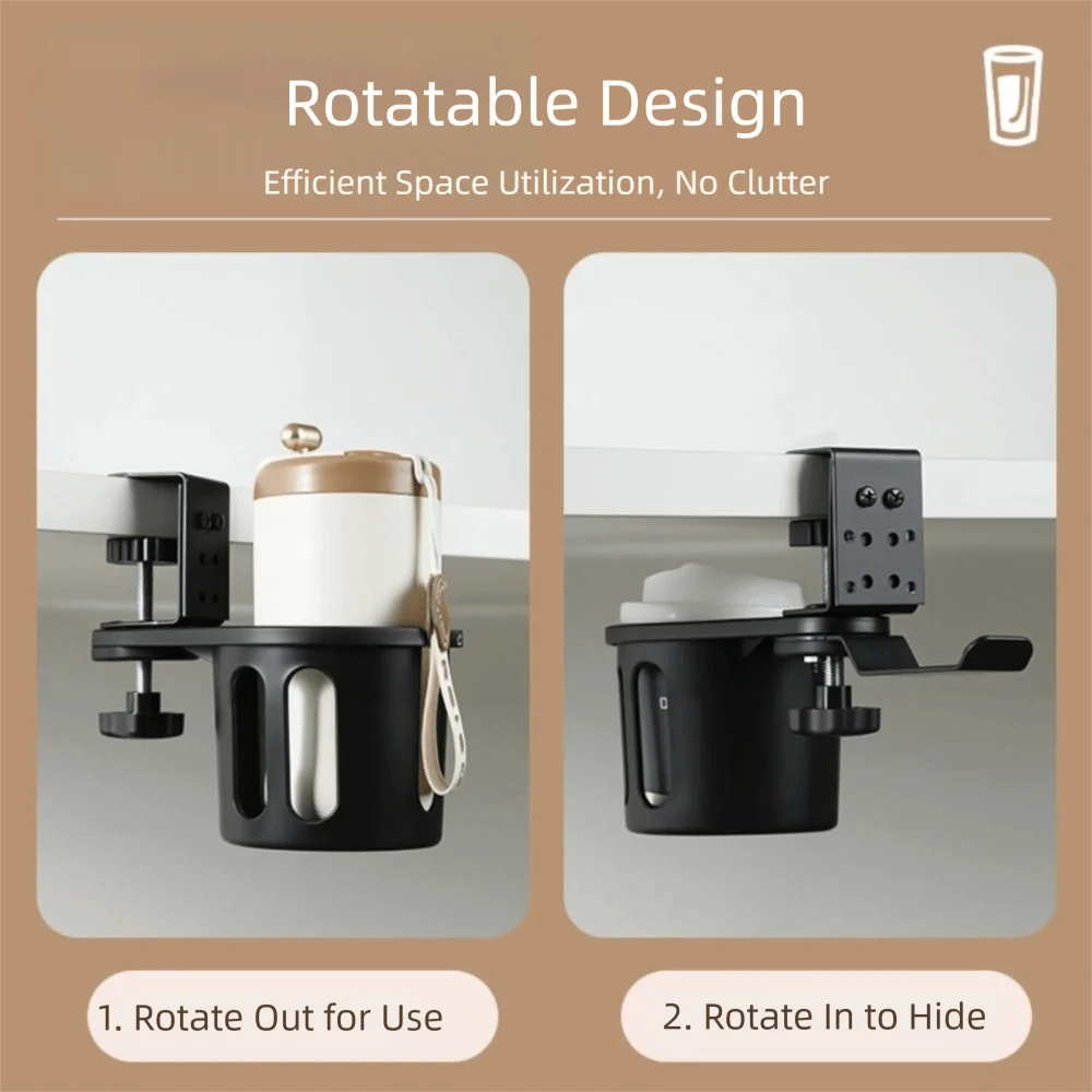 Adjustable Cup Holder 360 Degree Rotating Anti Spill Table Cup Holder Arm Clamp Stand Anti Fall Design Desk Mug Bracket