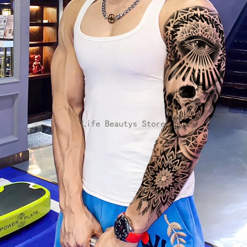 Men Full Arm Waterproof Temporary Tattoos Stickers Arm Cool Art Big Hipster Goddess Bible Mythical Ares Tatoo