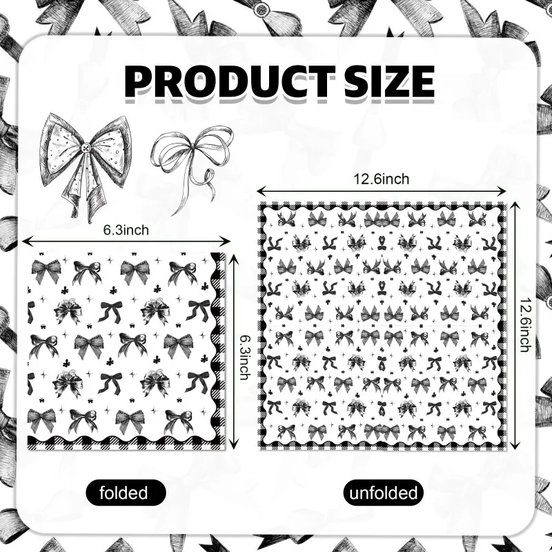 60pcs Disposable Paper Napkins Black White Sketch Bow Print Square Serviettes for Elegant Party Table Decor